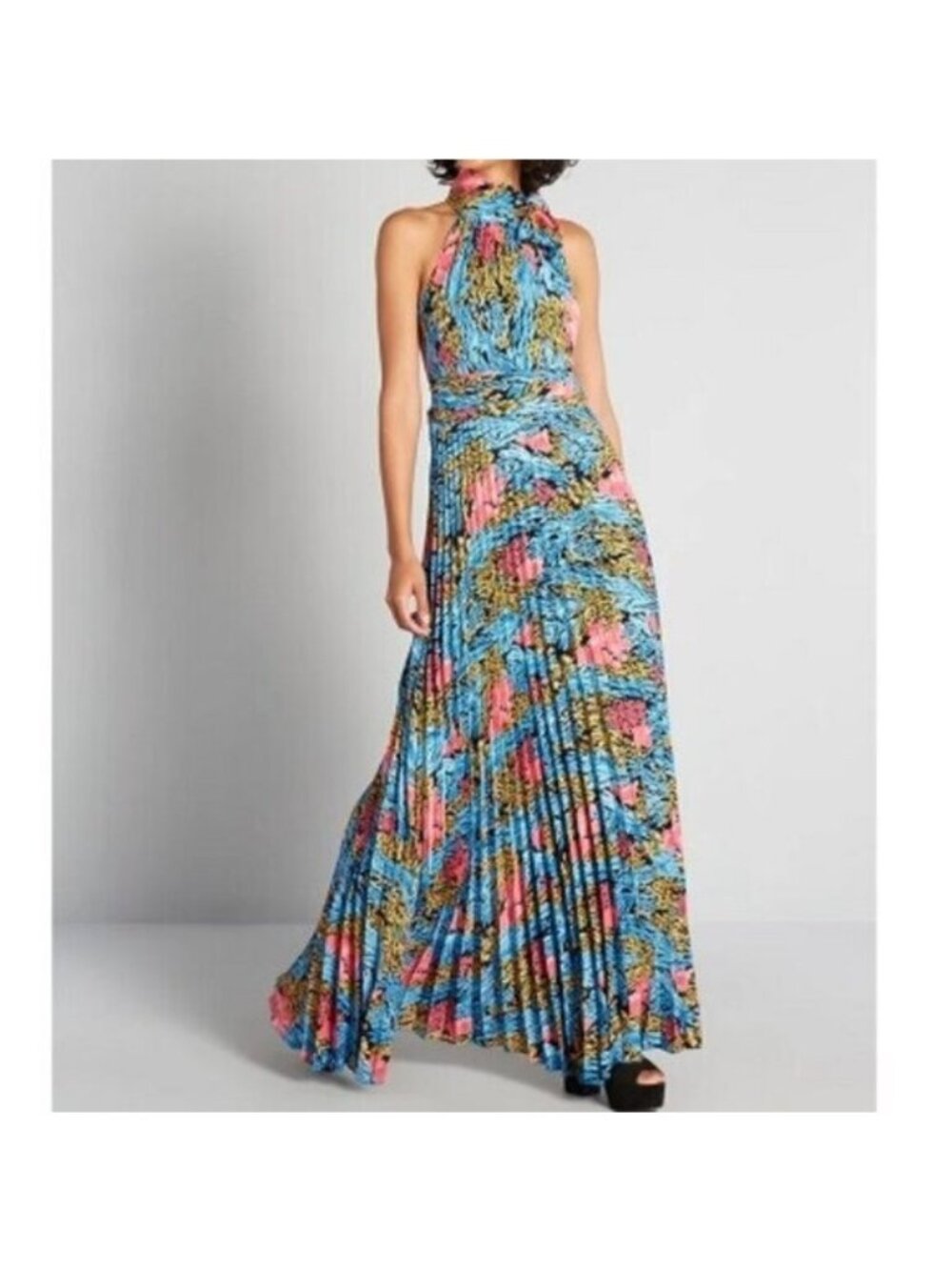 Modcloth Brighter than the Sun Maxi Dress 2 NEW Blue Floral Halter 70s Bohemian